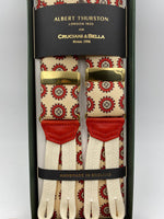 Albert Thurston for Cruciani & Bella Made in England Adjustable Sizing 40 mm braces Midnight blue, pink and light blue motif braces Braid ends Y-Shaped Nickel Fittings