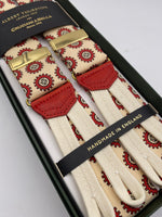 Albert Thurston for Cruciani & Bella Made in England Adjustable Sizing 40 mm braces Midnight blue, pink and light blue motif braces Braid ends Y-Shaped Nickel Fittings