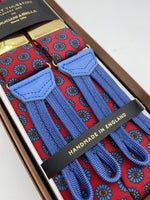 Albert Thurston for Cruciani & Bella Made in England Adjustable Sizing 40 mm braces Keyte Silk   Red and Light blue  Braid ends Y-Shaped Nickel Fitting 3701 XL