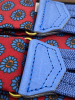 Albert Thurston for Cruciani & Bella Made in England Adjustable Sizing 40 mm braces Keyte Silk   Red and Light blue  Braid ends Y-Shaped Nickel Fitting 3701 XL