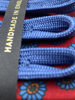 Albert Thurston for Cruciani & Bella Made in England Adjustable Sizing 40 mm braces Keyte Silk   Red and Light blue  Braid ends Y-Shaped Nickel Fitting 3701 XL