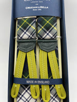 Albert Thurston for Cruciani & Bella Made in England Braid End Adjustable Sizing 40 mm wool braces Green and White Tartan Y-Shaped Nickel Fittings Size: L #0237