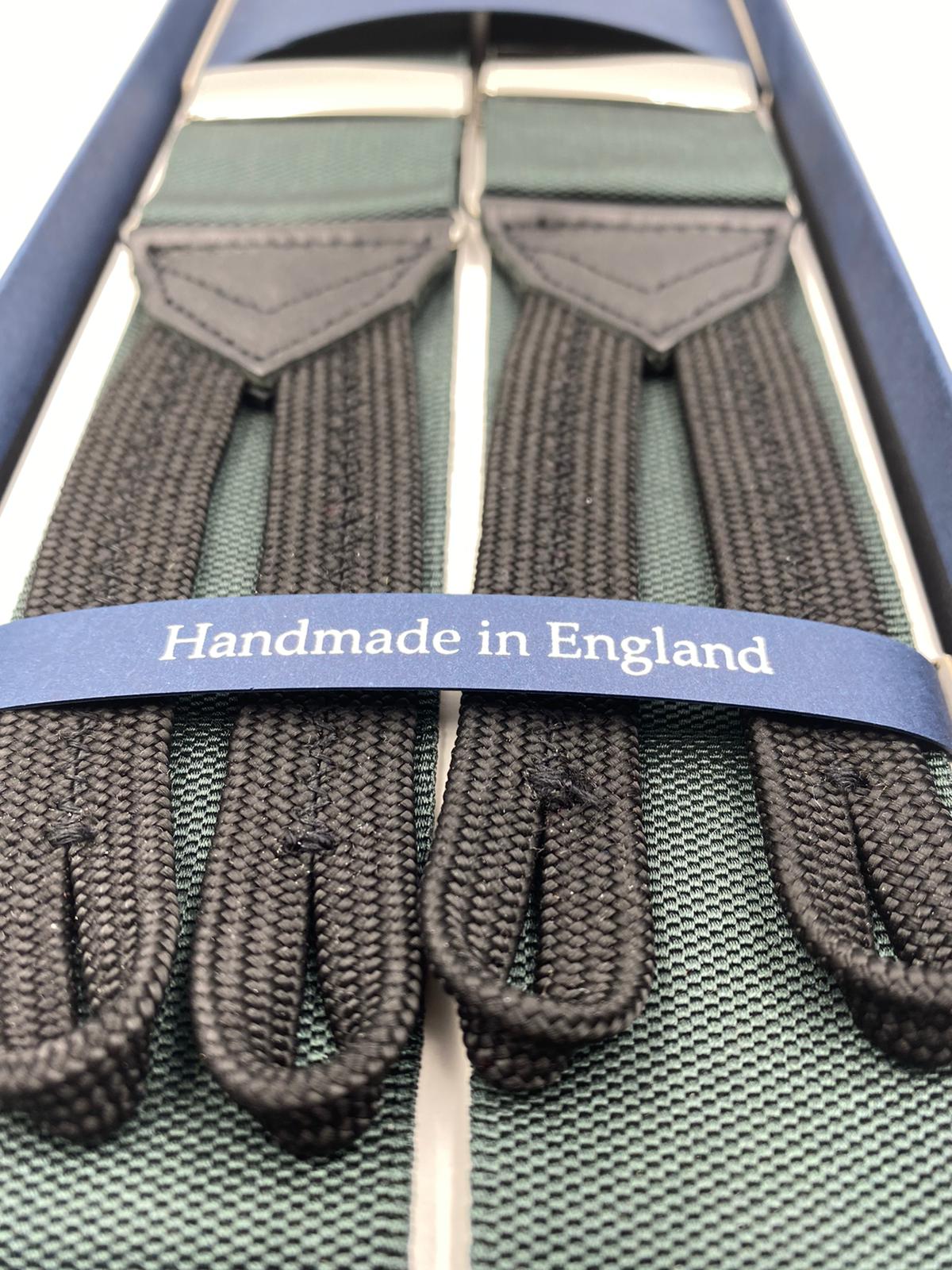 Albert Thurston for Cruciani & Bella Made in England Adjustable Sizing 40 mm Woven Barathea  Forest Green plain braces Braid ends Y-Shaped Nickel Fittings Size: XL #4982