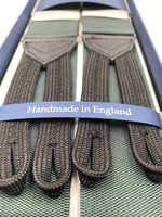 Albert Thurston for Cruciani & Bella Made in England Adjustable Sizing 40 mm Woven Barathea  Forest Green plain braces Braid ends Y-Shaped Nickel Fittings Size: XL #4982