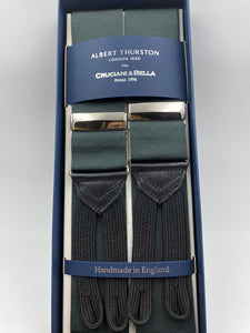 Albert Thurston for Cruciani & Bella Made in England Adjustable Sizing 40 mm Woven Barathea  Forest Green plain braces Braid ends Y-Shaped Nickel Fittings Size: XL #4982