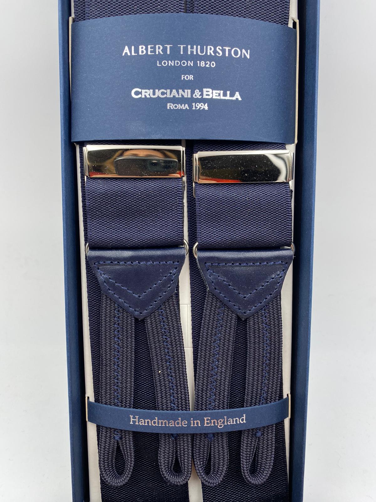 Albert Thurston for Cruciani & Bella Made in England Adjustable Sizing 40 mm Woven Barathea  Dark Blue braces Braid ends Y-Shaped Nickel Fittings Size: XL #4986