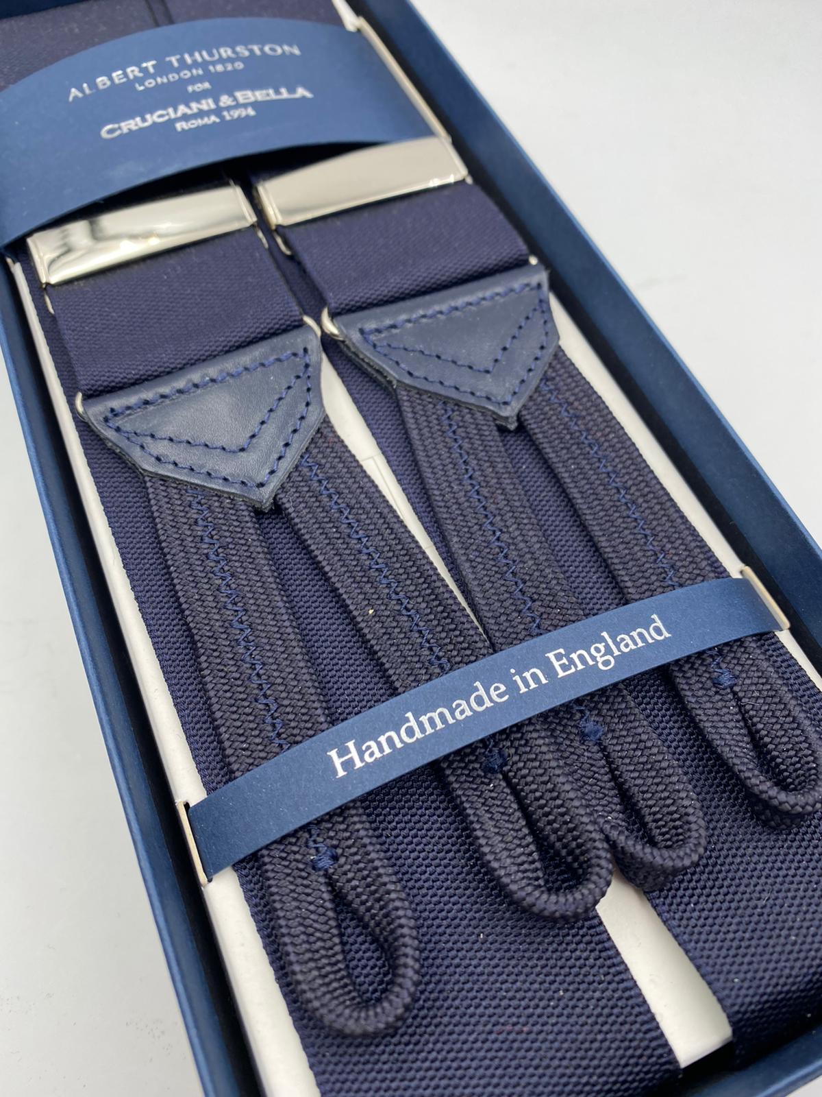 Albert Thurston for Cruciani & Bella Made in England Adjustable Sizing 40 mm Woven Barathea  Dark Blue braces Braid ends Y-Shaped Nickel Fittings Size: XL #4986