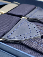 Albert Thurston for Cruciani & Bella Made in England Adjustable Sizing 40 mm Woven Barathea  Dark Blue braces Braid ends Y-Shaped Nickel Fittings Size: XL #4986