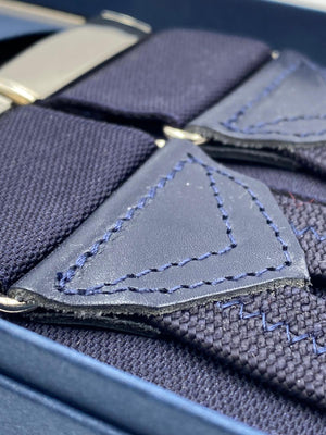 Albert Thurston for Cruciani & Bella Made in England Adjustable Sizing 40 mm Woven Barathea  Dark Blue braces Braid ends Y-Shaped Nickel Fittings Size: XL #4986