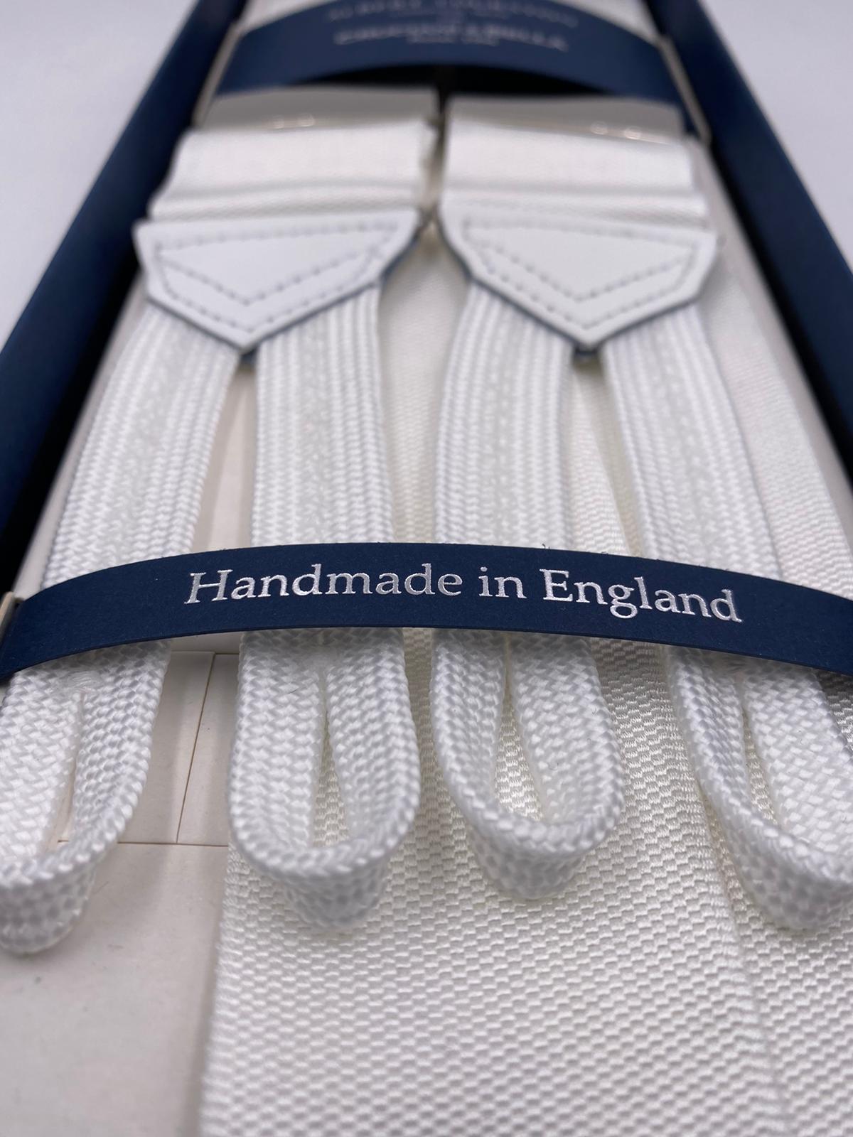 Albert Thurston for Cruciani & Bella Made in England Adjustable Sizing 40 mm Woven Barathea White braces Braid ends Y-Shaped Nickel Fittings Size: XL #4978