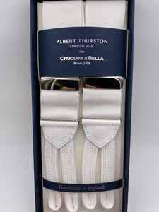 Albert Thurston for Cruciani & Bella Made in England Adjustable Sizing 40 mm Woven Barathea White braces Braid ends Y-Shaped Nickel Fittings Size: XL #4978