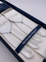 Albert Thurston for Cruciani & Bella Made in England Adjustable Sizing 40 mm Woven Barathea White braces Braid ends Y-Shaped Nickel Fittings Size: XL #4978