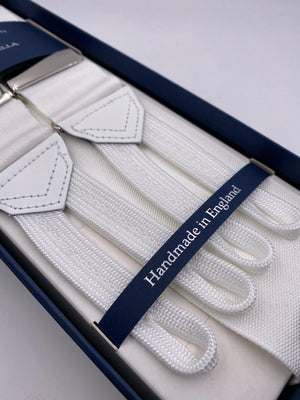 Albert Thurston for Cruciani & Bella Made in England Adjustable Sizing 40 mm Woven Barathea White braces Braid ends Y-Shaped Nickel Fittings Size: XL #4978