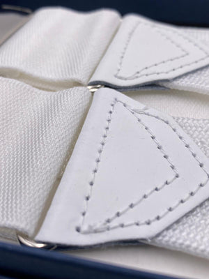 Albert Thurston for Cruciani & Bella Made in England Adjustable Sizing 40 mm Woven Barathea White braces Braid ends Y-Shaped Nickel Fittings Size: XL #4978