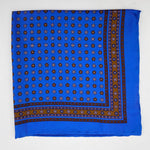 Cruciani & Bella 100% Printed Silk  Hand-rolled Light Blue and Brown Floral Motif Pocket Square Handmade in England 32 cm  X 32 cm #4539