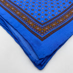Cruciani & Bella 100% Printed Silk  Hand-rolled Light Blue and Brown Floral Motif Pocket Square Handmade in England 32 cm  X 32 cm #4539