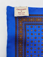 Cruciani & Bella 100% Printed Silk  Hand-rolled Light Blue and Brown Floral Motif Pocket Square Handmade in England 32 cm  X 32 cm #4539