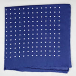 Cruciani & Bella 100% Printed Silk  Hand-rolled Navy Blue and White Spot Motif Pocket Square Handmade in England 32 cm  X 32 cm #4548