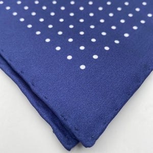 Cruciani & Bella 100% Printed Silk  Hand-rolled Navy Blue and White Spot Motif Pocket Square Handmade in England 32 cm  X 32 cm #4548