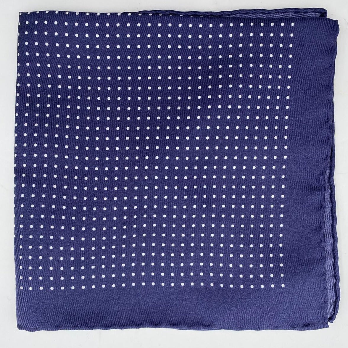 Cruciani & Bella 100% Printed Silk  Hand-rolled Blue and White Dot Motif Pocket Square Handmade in England 32 cm  X 32 cm #2635
