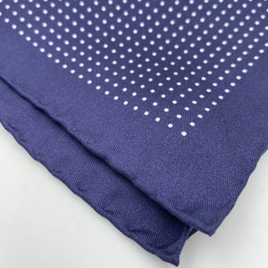 Cruciani & Bella 100% Printed Silk  Hand-rolled Blue and White Dot Motif Pocket Square Handmade in England 32 cm  X 32 cm #2635