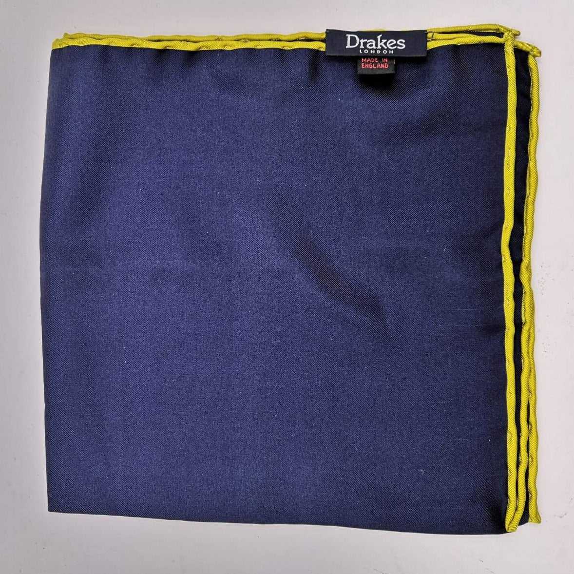 Drake's 100%Silk Hand-rolled Blue and Yellow -  Pocket Square Handmade in Italy 41 cm X 41cm #0520