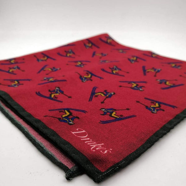 Drake's Burgundy Galaxy Print Wool and Silk Pocket Square