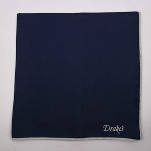 Drake's  - 100% Silk -   Blue and White - Pocket  Square #0520