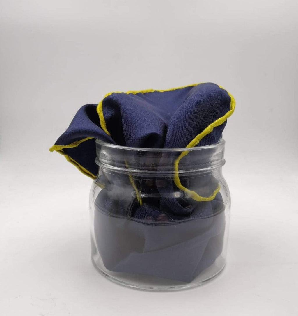 Drake's 100%Silk Hand-rolled Blue and Yellow -  Pocket Square Handmade in Italy 41 cm X 41cm #0520