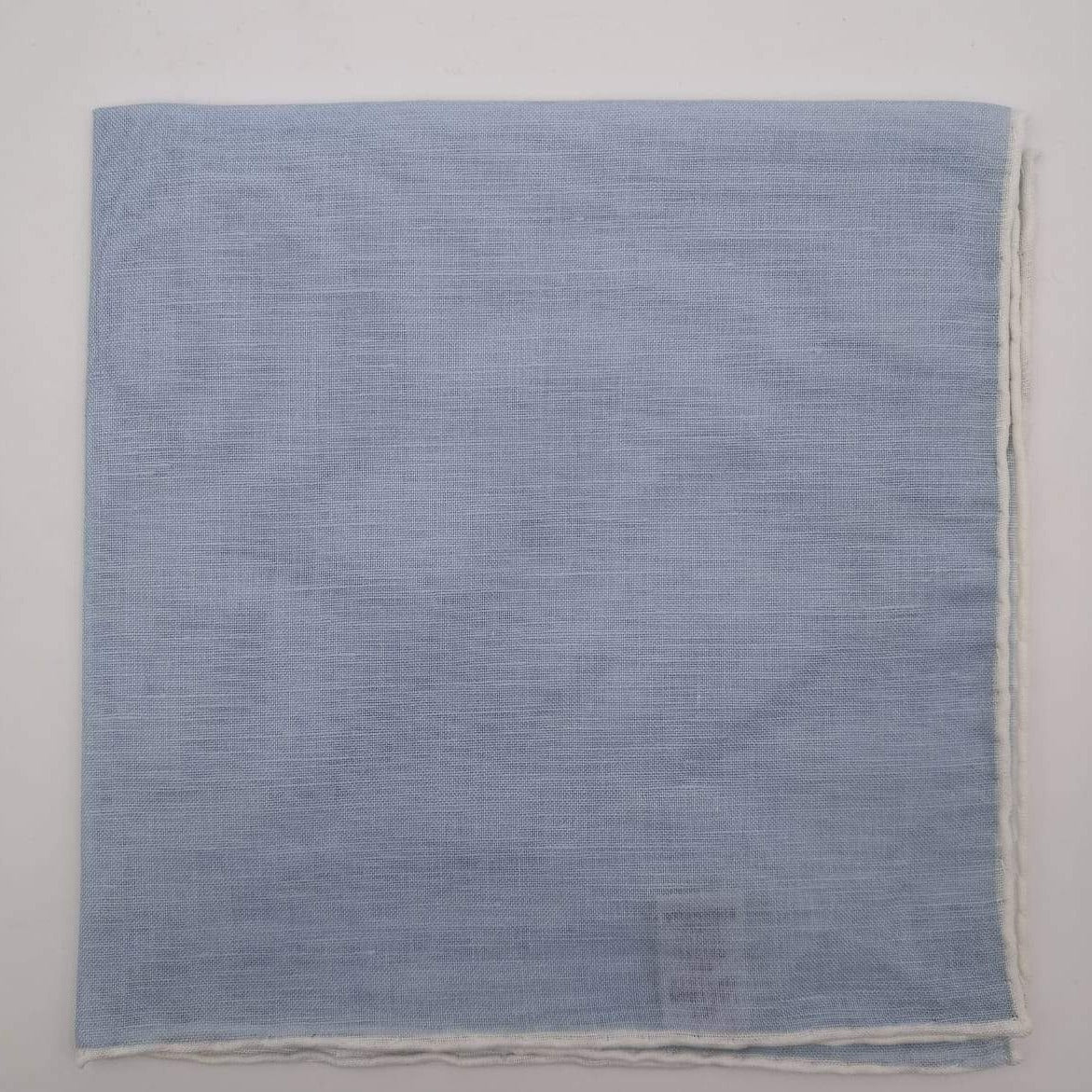 Drake's 60%Linen and 40 Cotton Hand-rolled  -  Pocket Square Light Blue and White Handmade in Italy 39 cm X 39cm #4563