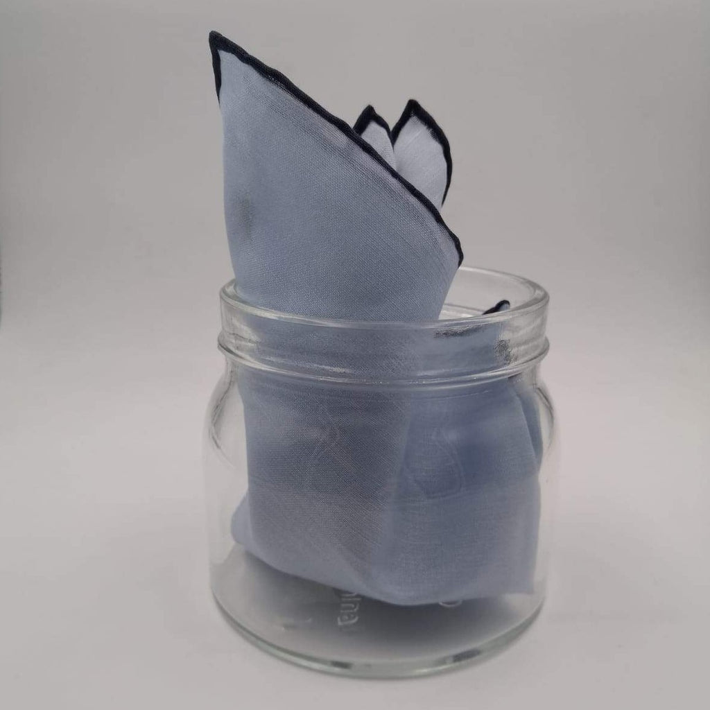 Cruciani & Bella 60%Linen 40% Cotton Hand-rolled  -  Pocket Square Light Blue and Dark Blue Handmade in Italy 39 cm X 39cm #4560