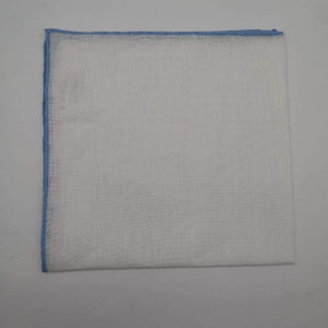 Cruciani & Bella 60%Linen and 40% Cotton Hand-rolled  -  Pocket Square White and Light Blue Handmade in Italy 39 cm X 39cm #4561