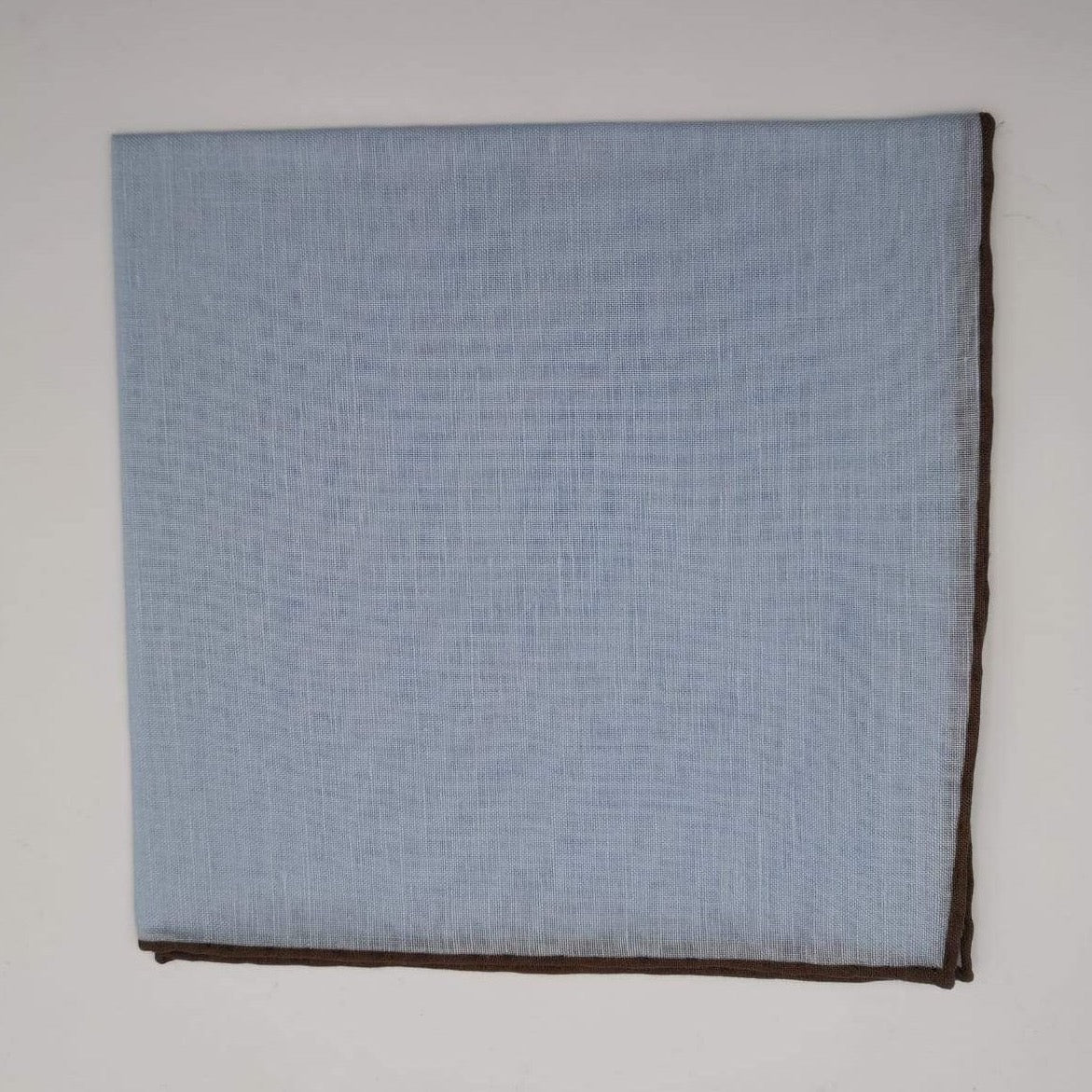 Cruciani & Bella 60%Linen  40% Cotton Hand-rolled  -  Pocket Square Light Blue and Brown Handmade in Italy 39 cm X 39cm #4557 