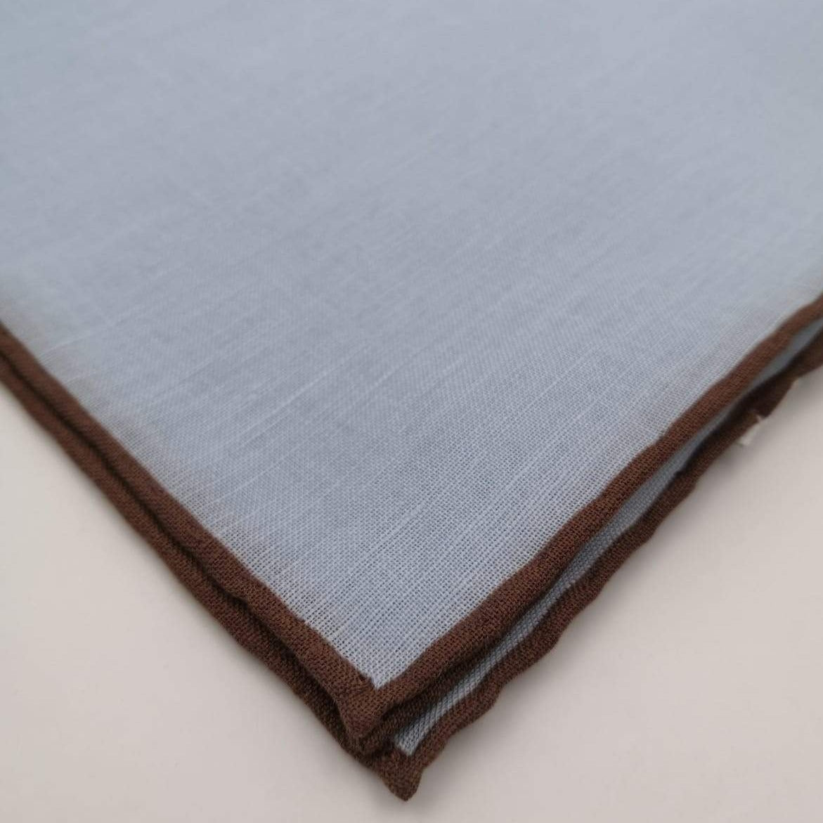 Cruciani & Bella 60%Linen  40% Cotton Hand-rolled  -  Pocket Square Light Blue and Brown Handmade in Italy 39 cm X 39cm #4557 