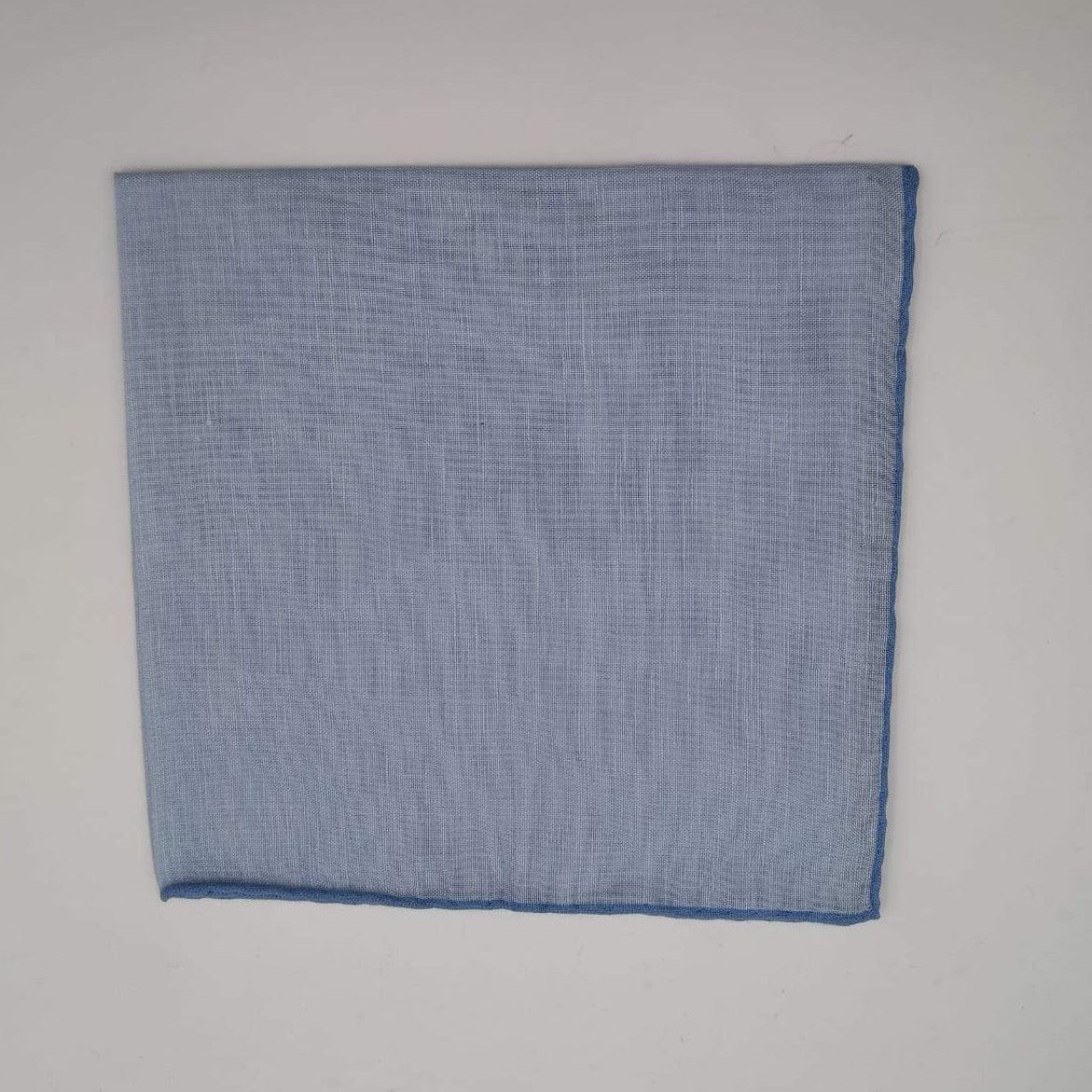 Cruciani & Bella 60%Linen 40% Cotton Hand-rolled  -  Pocket Square Light Blue  Handmade in Italy 39 cm X 39cm #4562