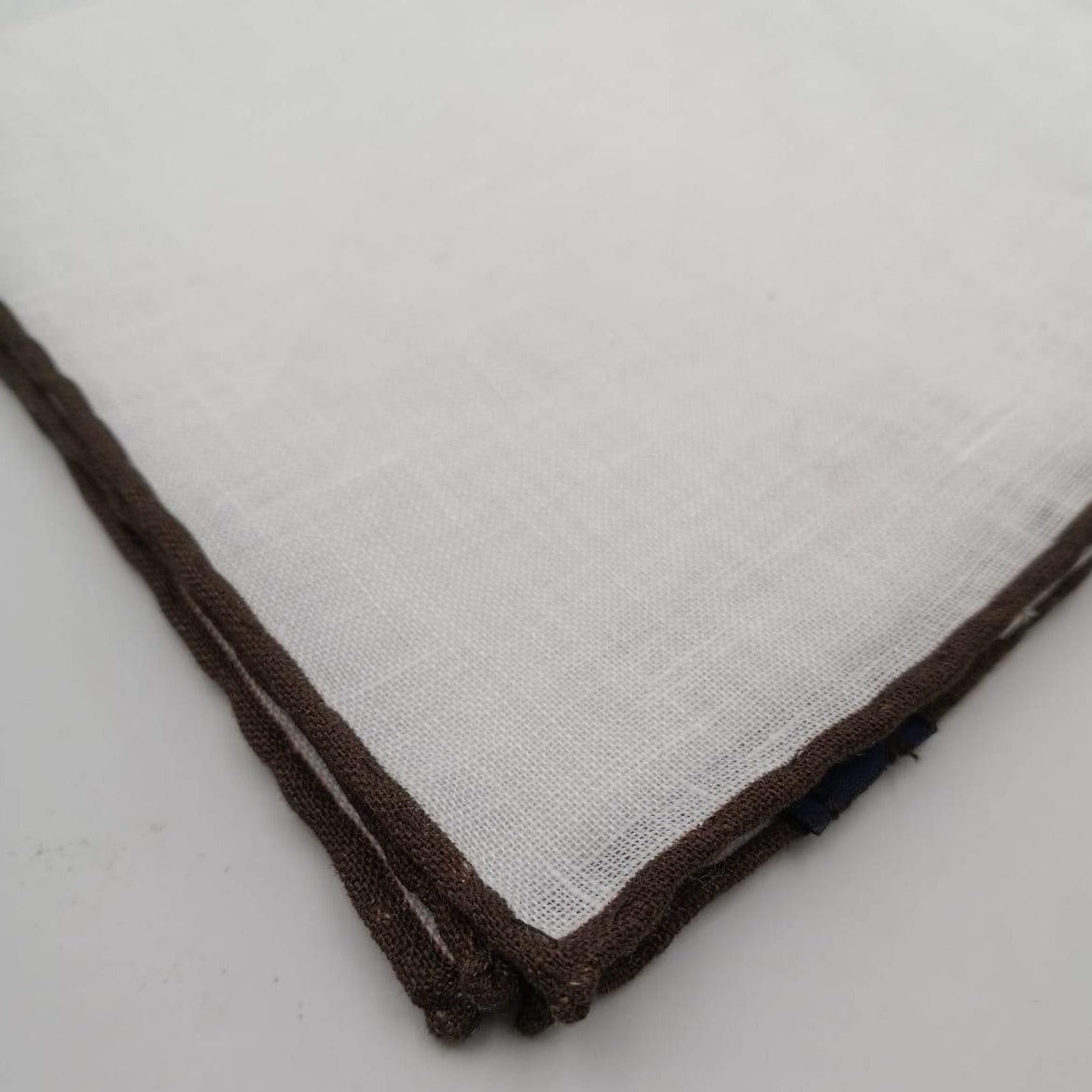 Cruciani & Bella 100% Linen Hand-rolled  -  Pocket Square White and Brown Handmade in Italy 31 cm X 31cm #2134