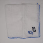 Cruciani & Bella 100% Linen Hand-rolled  -  Pocket Square White and Light Blue Paisley Handmade in Italy 31 cm X 31cm #3338