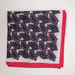 Cruciani & Bella 100% Linen Hand-rolled   White and  Red Paisley Motif Pocket Square Handmade in Italy 32 cm X 32cm #4553