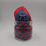 Cruciani & Bella 100% Silk Hand-rolled   Red and Blue Patterned  Motif  Pocket Square Handmade in Italy 32 cm X 32cm #4555