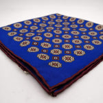 Cruciani & Bella 100% Silk Hand-rolled   Royal Blue and Brown Patterned  Motif  Pocket Square Handmade in Italy 39 cm X 39cm #4469