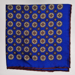 Cruciani & Bella 100% Silk Hand-rolled   Royal Blue and Brown Patterned  Motif  Pocket Square Handmade in Italy 39 cm X 39cm #4469