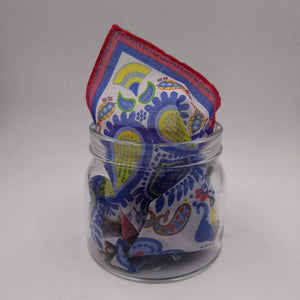 Cruciani & Bella 100% Cotton Hand-rolled  Red ,White and Multicolor Elephant  Motif  Pocket Square Handmade in Italy 29 cm X 29cm #0724 