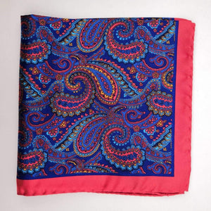 Cruciani & Bella 100% Silk Hand-rolled  Red  and Multicolor Paisley Motif  Pocket Square Handmade in Italy 34cm X 34cm #0729