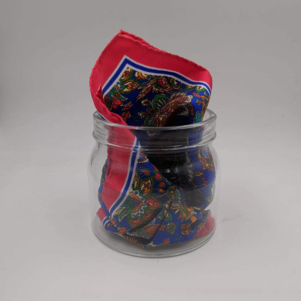 Cruciani & Bella 100% Silk Hand-rolled  Red  and Multicolor Flower Motif  Pocket Square Handmade in Italy 34cm X 34cm #0726