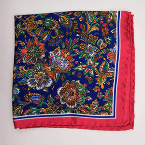 Cruciani & Bella 100% Silk Hand-rolled  Red  and Multicolor Flower Motif  Pocket Square Handmade in Italy 34cm X 34cm #0726