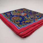 Cruciani & Bella 100% Silk Hand-rolled  Red  and Multicolor Flower Motif  Pocket Square Handmade in Italy 34cm X 34cm #0726