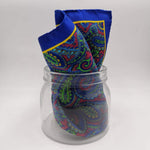 Cruciani & Bella 100% Silk Hand-rolled  Blue  and Multicolor Paisley Motif  Pocket Square Handmade in Italy 34cm X 34cm #0729
