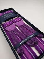 Albert Thurston for Cruciani & Bella Made in England Adjustable Sizing 35 mm elastic  braces Purple, Pink and Lavender stripes Braid ends Y-Shaped Nickel Fittings Size: L
