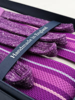 Albert Thurston for Cruciani & Bella Made in England Adjustable Sizing 35 mm elastic  braces Purple, Pink and Lavender stripes Braid ends Y-Shaped Nickel Fittings Size: L