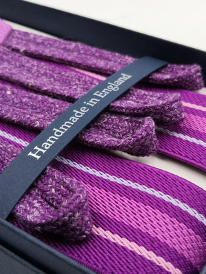 Albert Thurston for Cruciani & Bella Made in England Adjustable Sizing 35 mm elastic  braces Purple, Pink and Lavender stripes Braid ends Y-Shaped Nickel Fittings Size: L